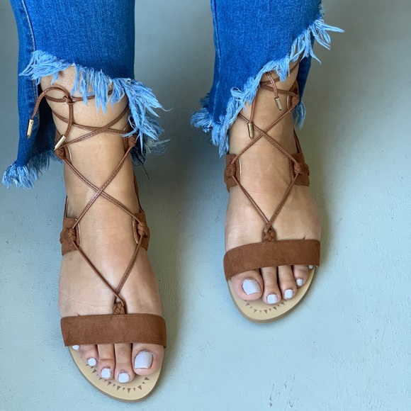 Ludlow Cognac Ghillie Lace Up Gladiator Sandal - Picture 2 of 7